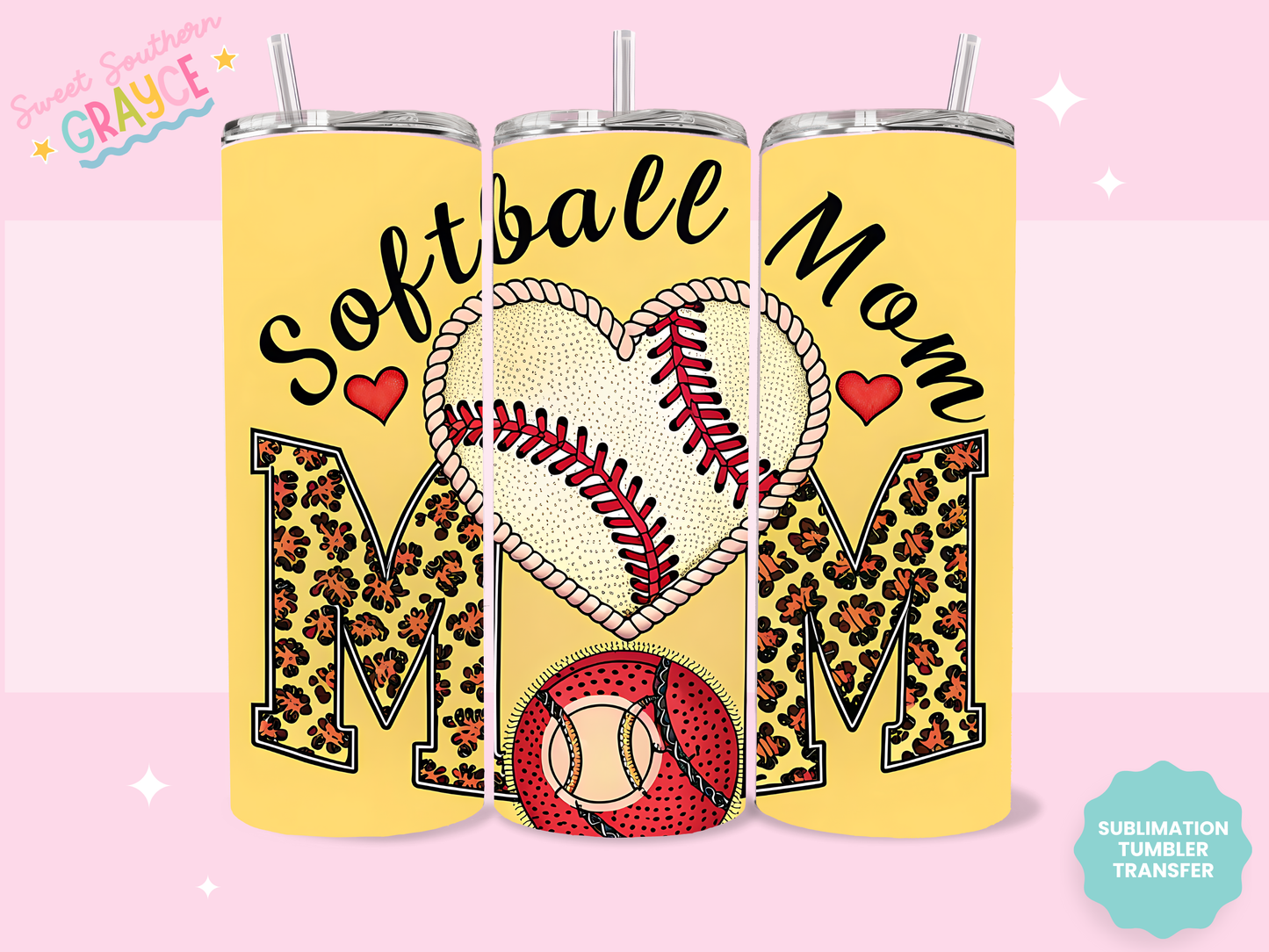 20oz SUBLIMATION TRANSFER - YELLOW SOFTBALL MOM