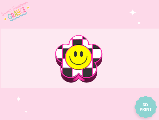 3D STRAW TOPPER- CHECKERED SMILEY FLOWER