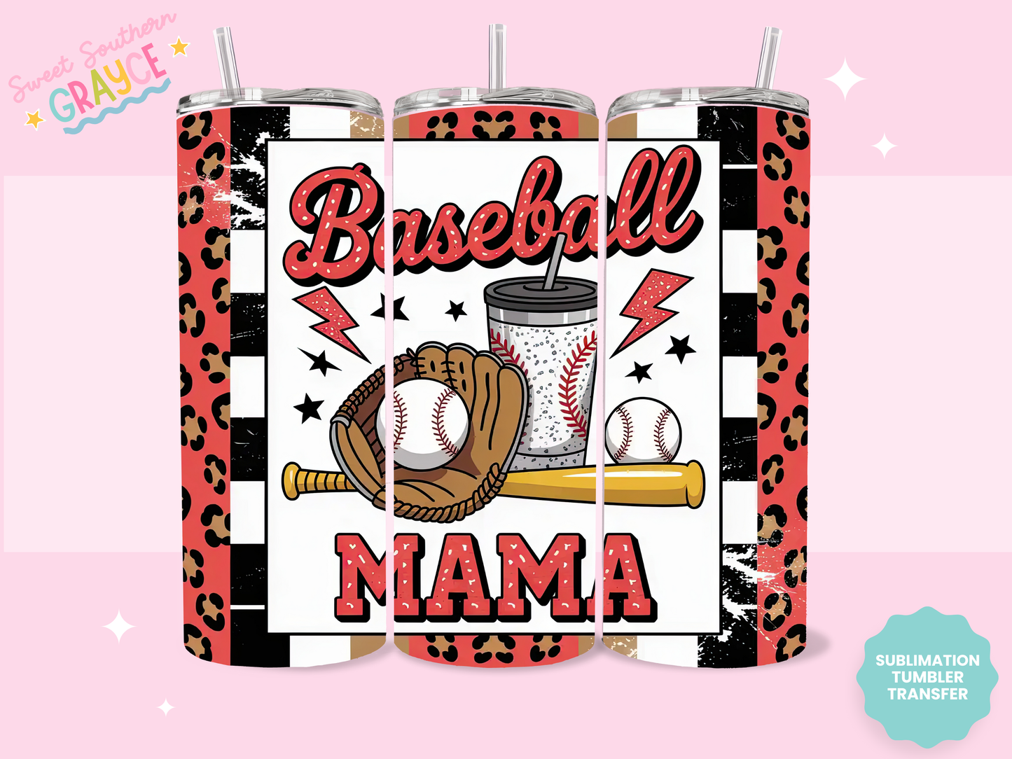 20oz SUBLIMATION TRANSFER- BASEBALL MAMA CHEETAH