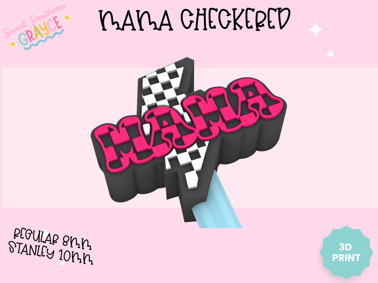 3D STRAW TOPPER- MAMA CHECKERED