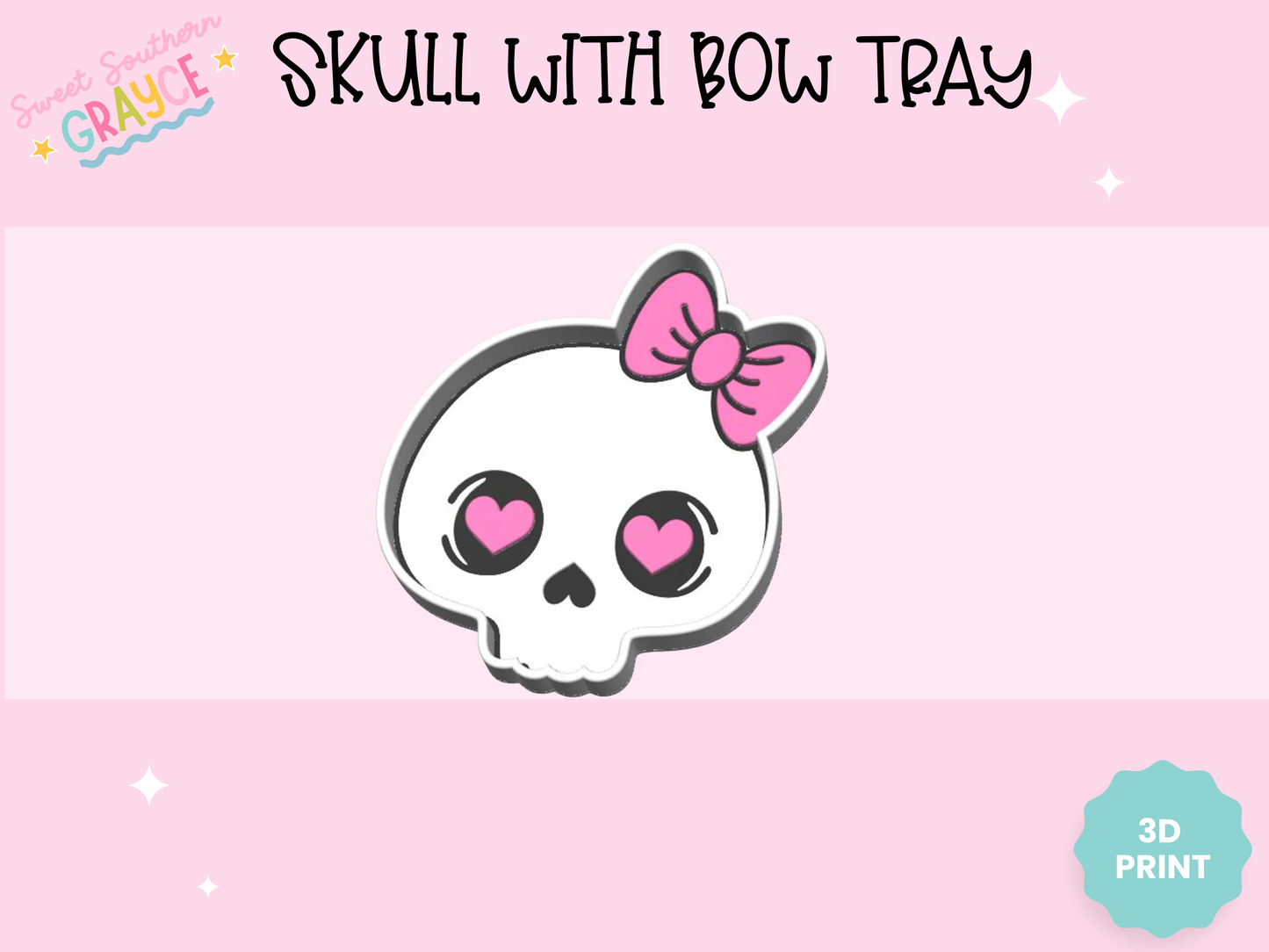 3D TRINKET TRAY- SKULL WITH BOW