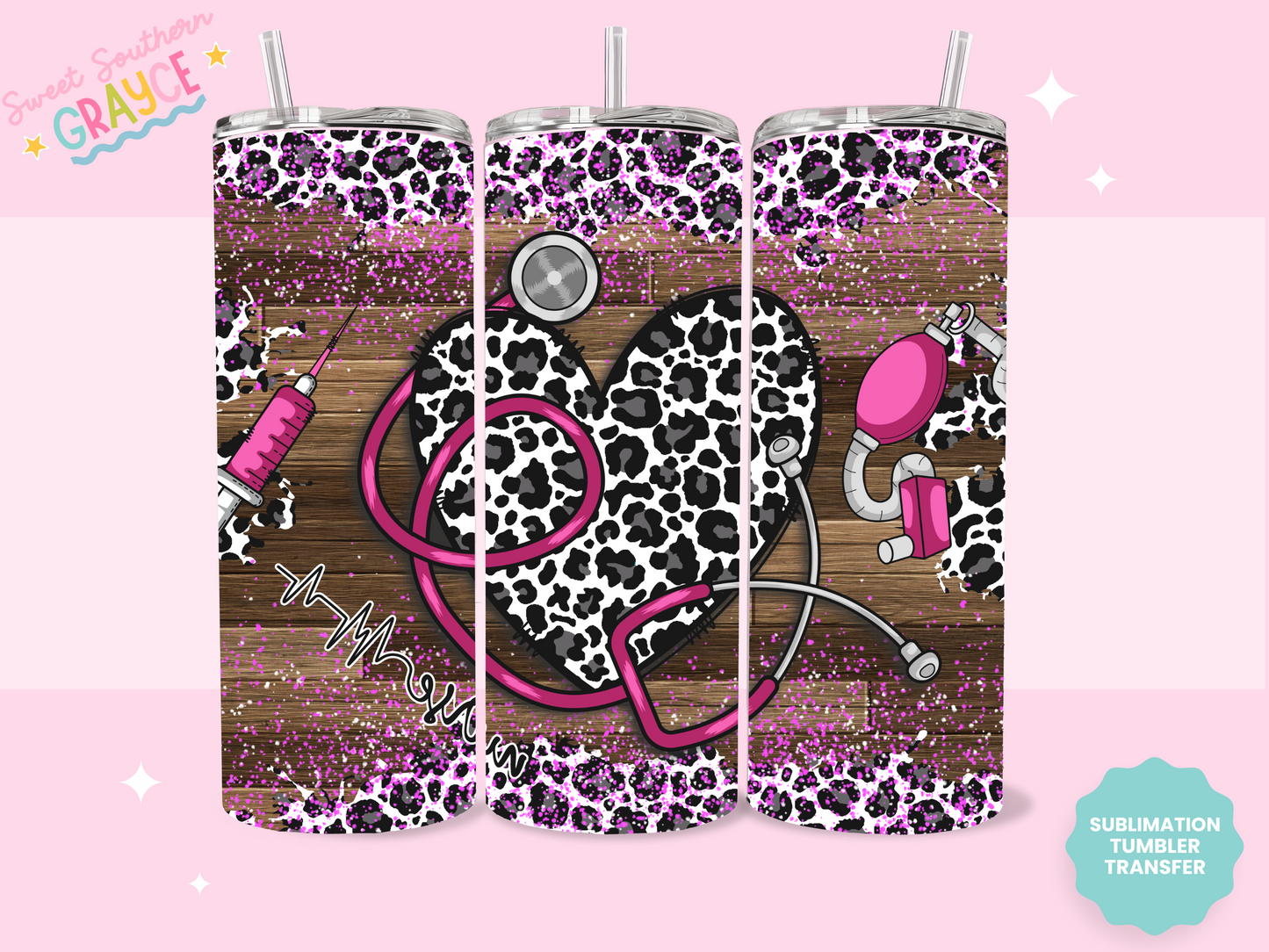 20oz SUBLIMATION TRANSFER - CHEETAH HEART NURSING