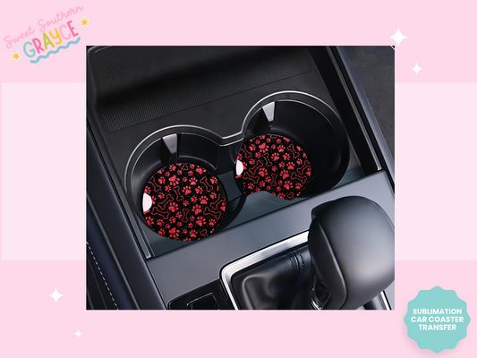 CAR COASTER SUBLIMATION TRANSFER - RED PAWS