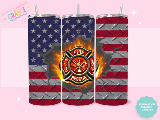 20oz SUBLIMATION TRANSFER - FIREFIGHTER FLAG