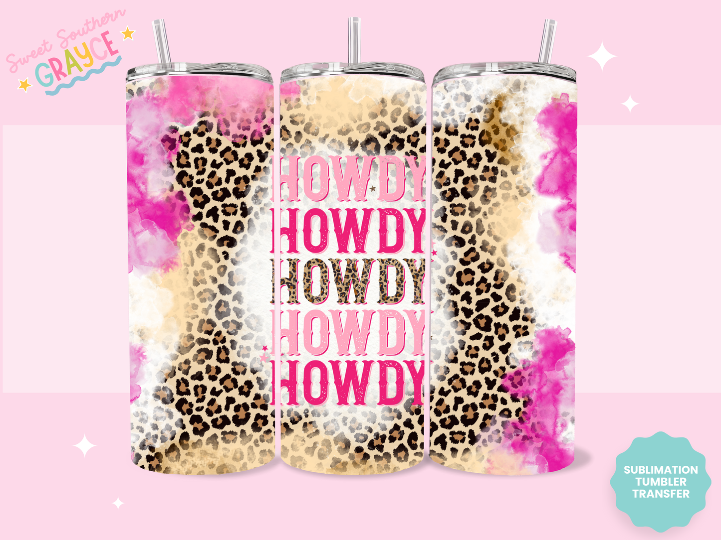 20oz SUBLIMATION TRANSFER - PINK HOWDY CHEETAH