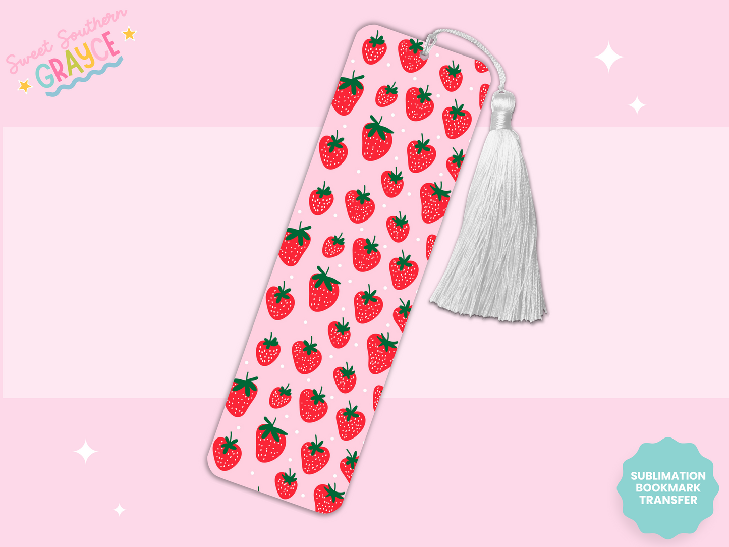 BOOKMARK SUBLIMATION TRANSFER - PINK STRAWBERRIES