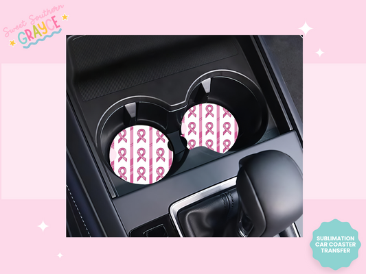 CAR COASTER SUBLIMATION TRANSFER - PINK RIBBONS