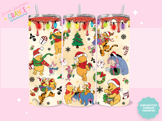 20oz SUBLIMATION TRANSFER - HONEY BEAR AND FRIENDS CHRISTMAS