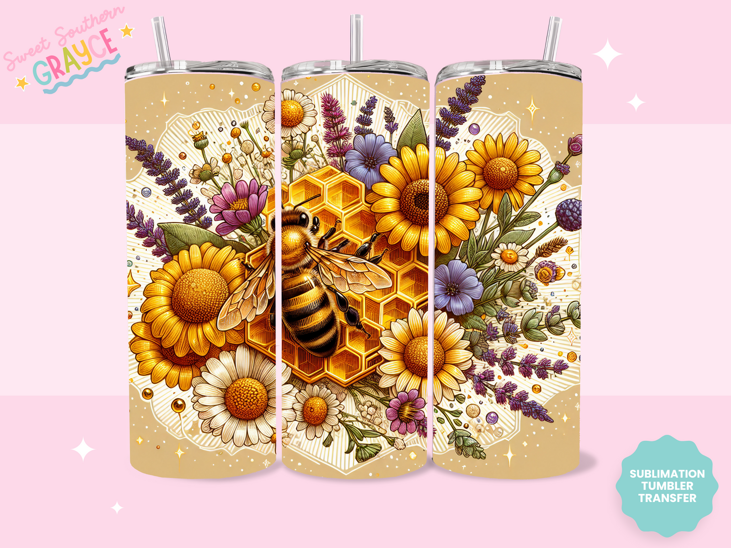 20oz SUBLIMATION TRANSFER - BEE WITH FLOWERS