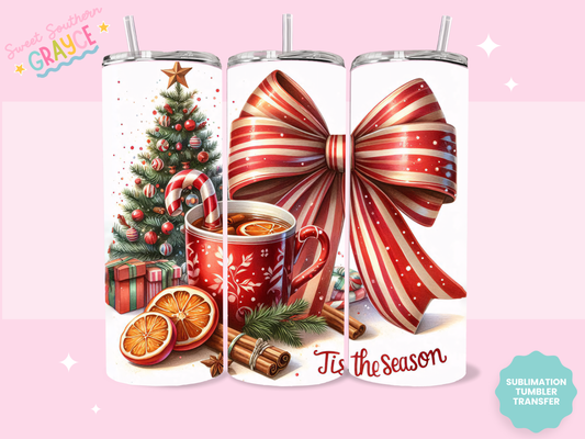 20oz SUBLIMATION TRANSFER - TIS THE SEASON BOW