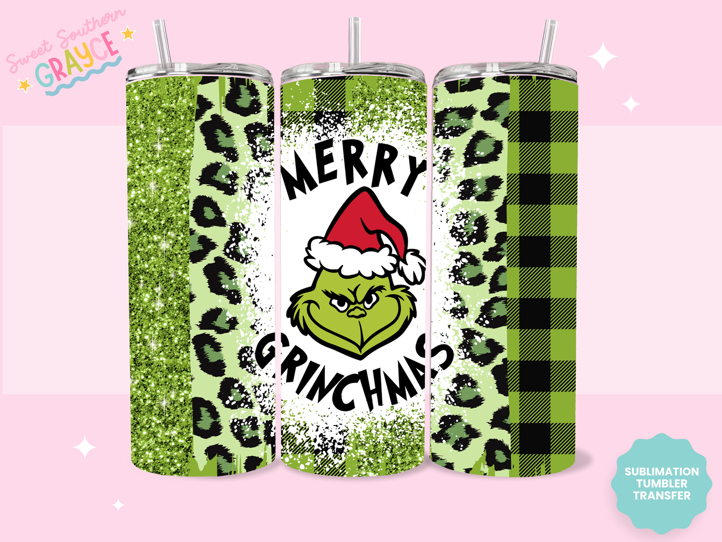 20oz SUBLIMATION TRANSFER - MERRY CHRISTMAS GREEN MAN CHEETAH