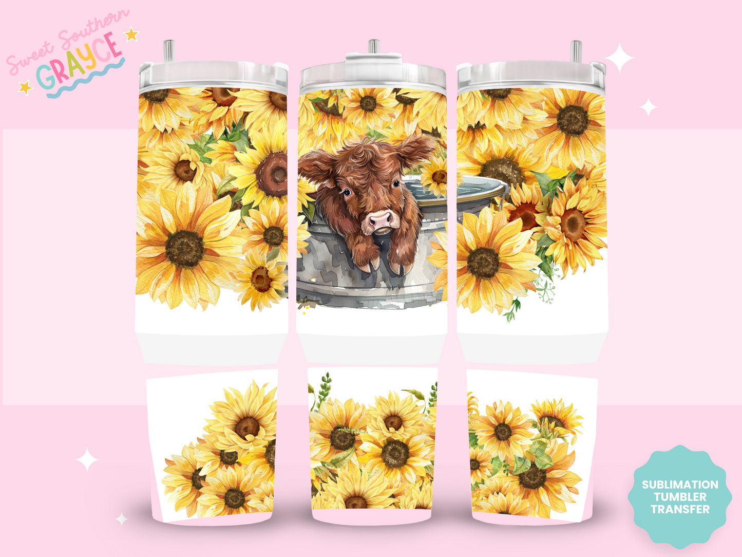 40oz SUBLIMATION TRANSFER- HEIFER SUNFLOWERS