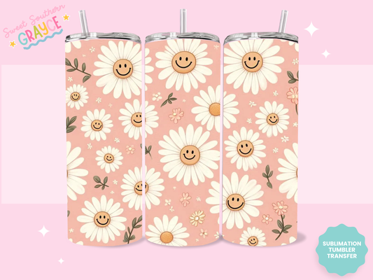 20oz SUBLIMATION TRANSFER- PINK SMILEY DAISIES