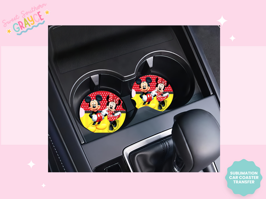 CAR COASTER SUBLIMATION TRANSFER - POLKA DOTS MOUSES