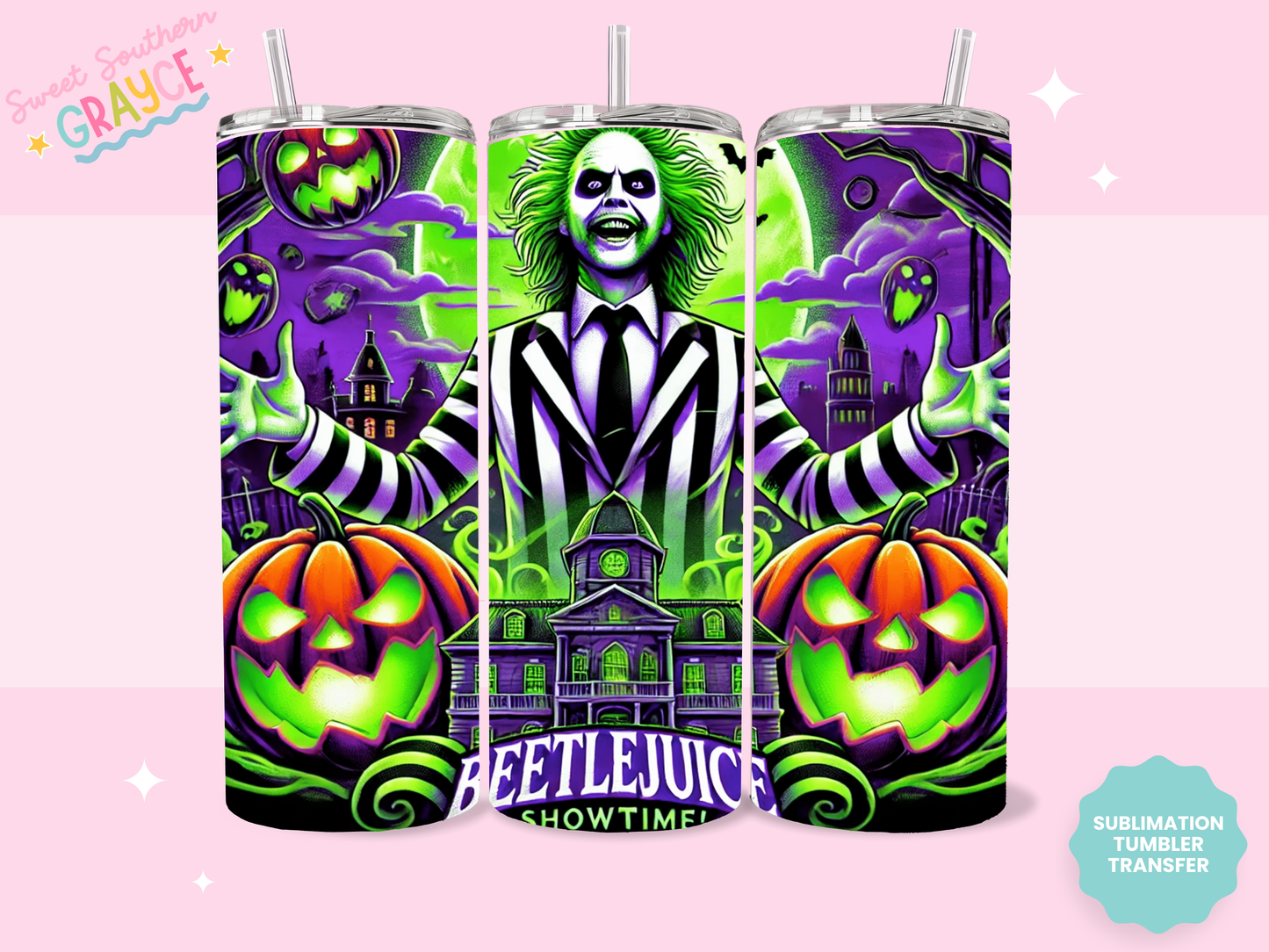 20oz SUBLIMATION TRANSFER - BEETLE JUICE SCARY