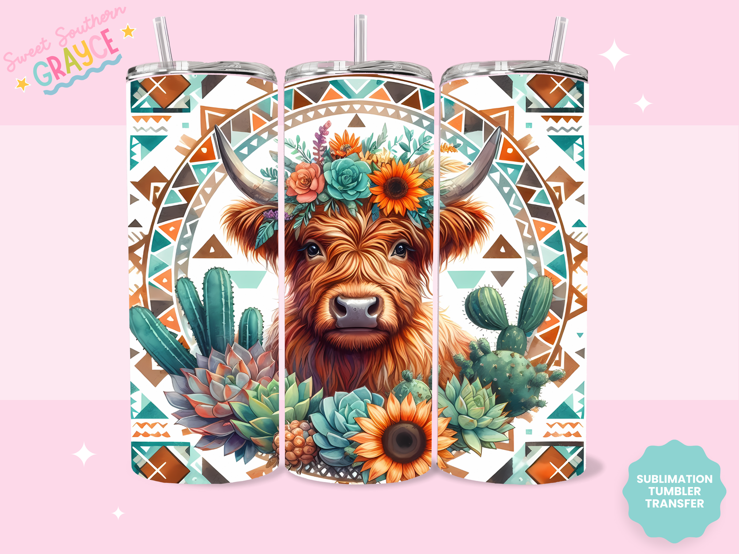 20oz SUBLIMATION TRANSFER - AZTEC BOHO HEIFER