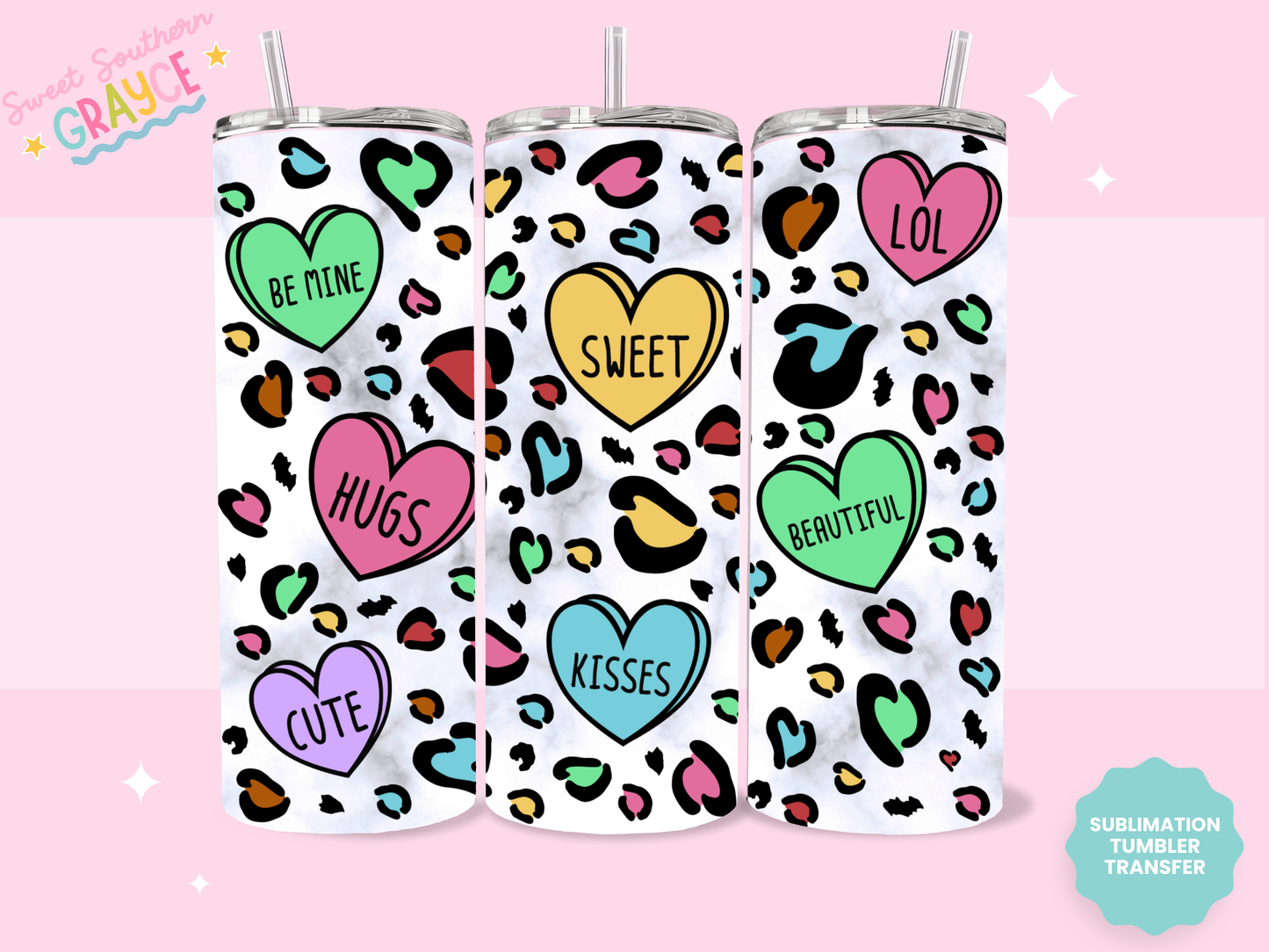 20oz SUBLIMATION TRANSFER - CHEETAH VALENTINE HEARTS