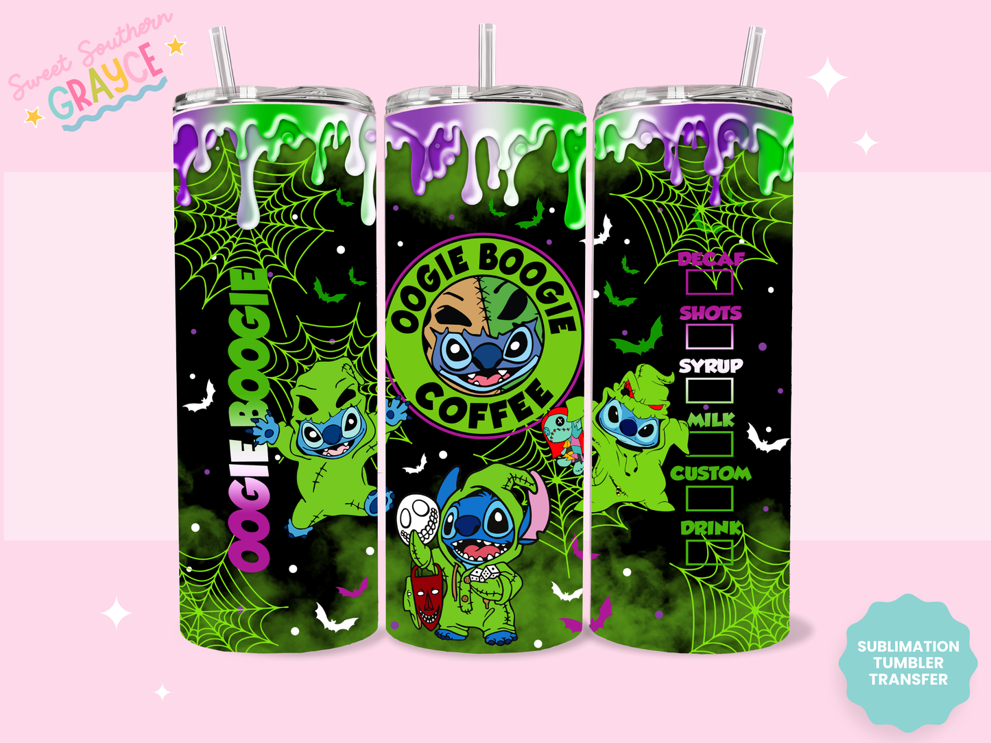 20oz SUBLIMATION TRANSFER - GREEN BLUE ALIEN SBUCKS