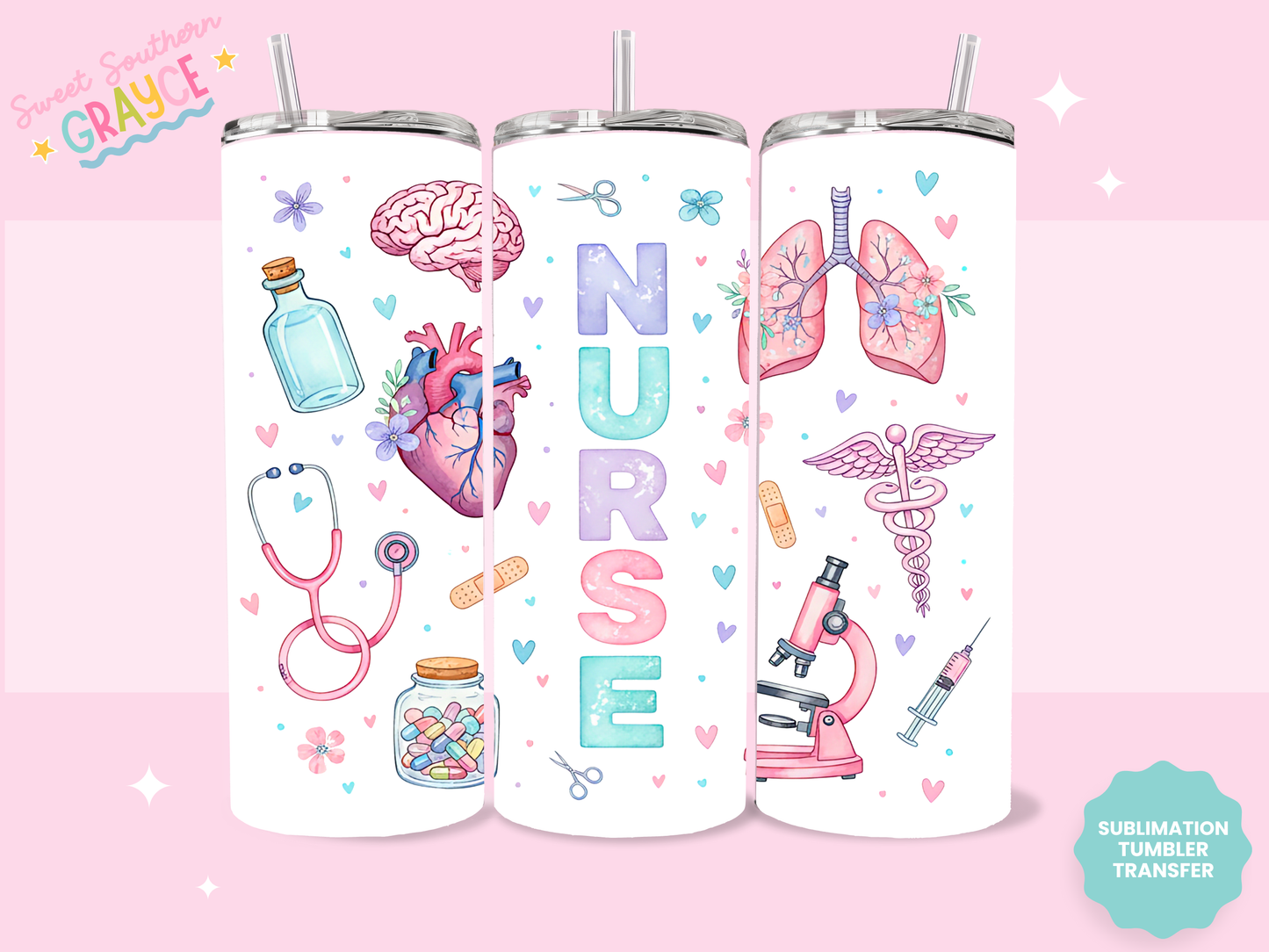 20oz SUBLIMATION TRANSFER- PASTEL NURSE THINGS