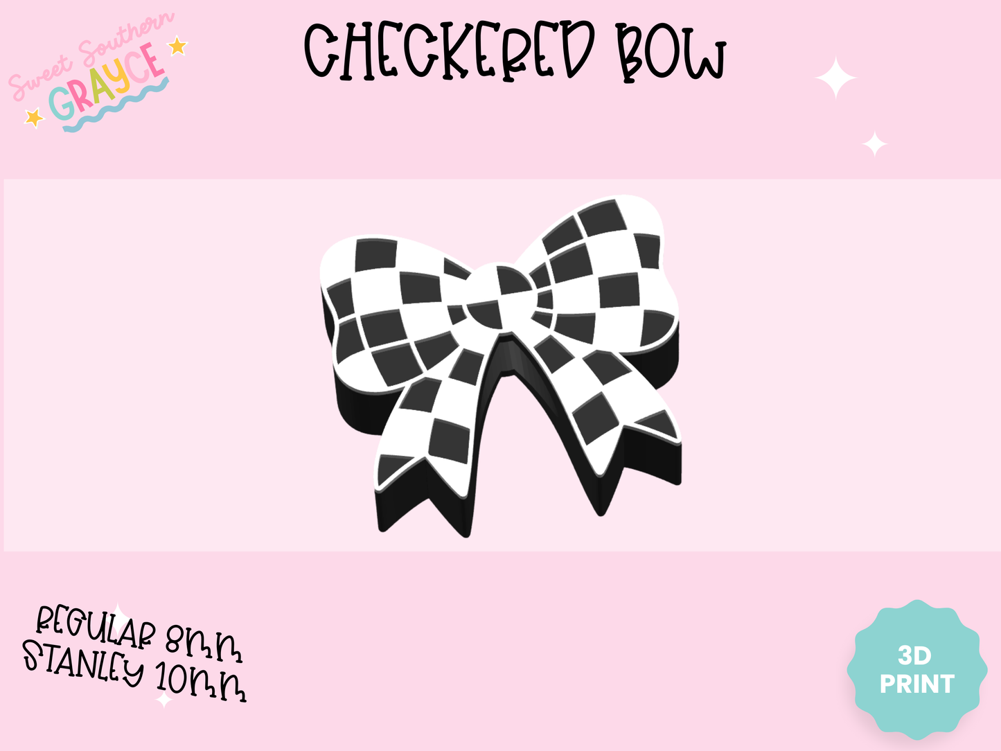 3D STRAW TOPPER- CHECKERED BOW