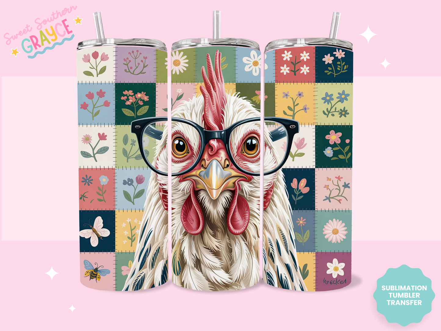 20oz SUBLIMATION TRANSFER- PATCHWORK QUILT CHICKEN