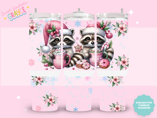 40oz SUBLIMATION TRANSFER- FESTIVE RACOONS