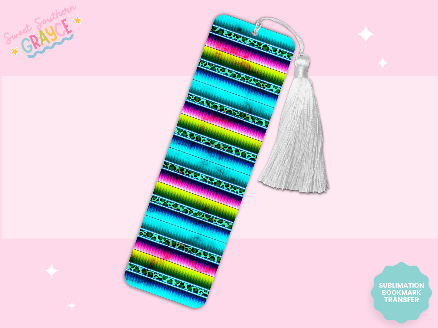 BOOKMARK SUBLIMATION TRANSFER - TURQ BOHO STRIPES