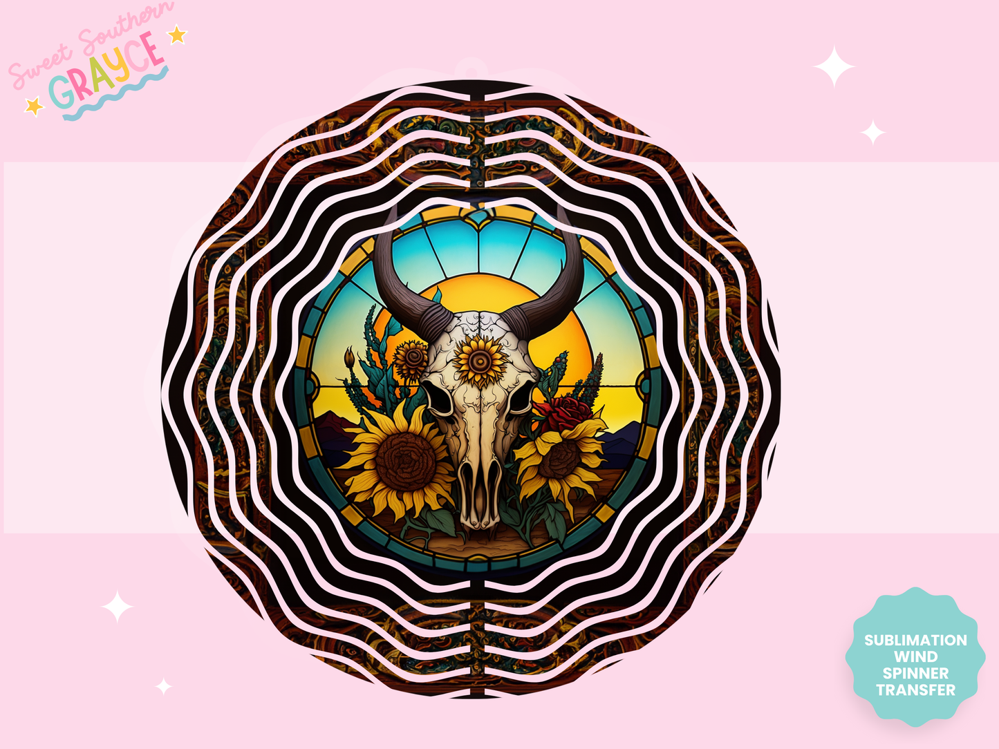 WIND SPINNER SUB TRANSFER - BOHO SUNFLOWER SKULL