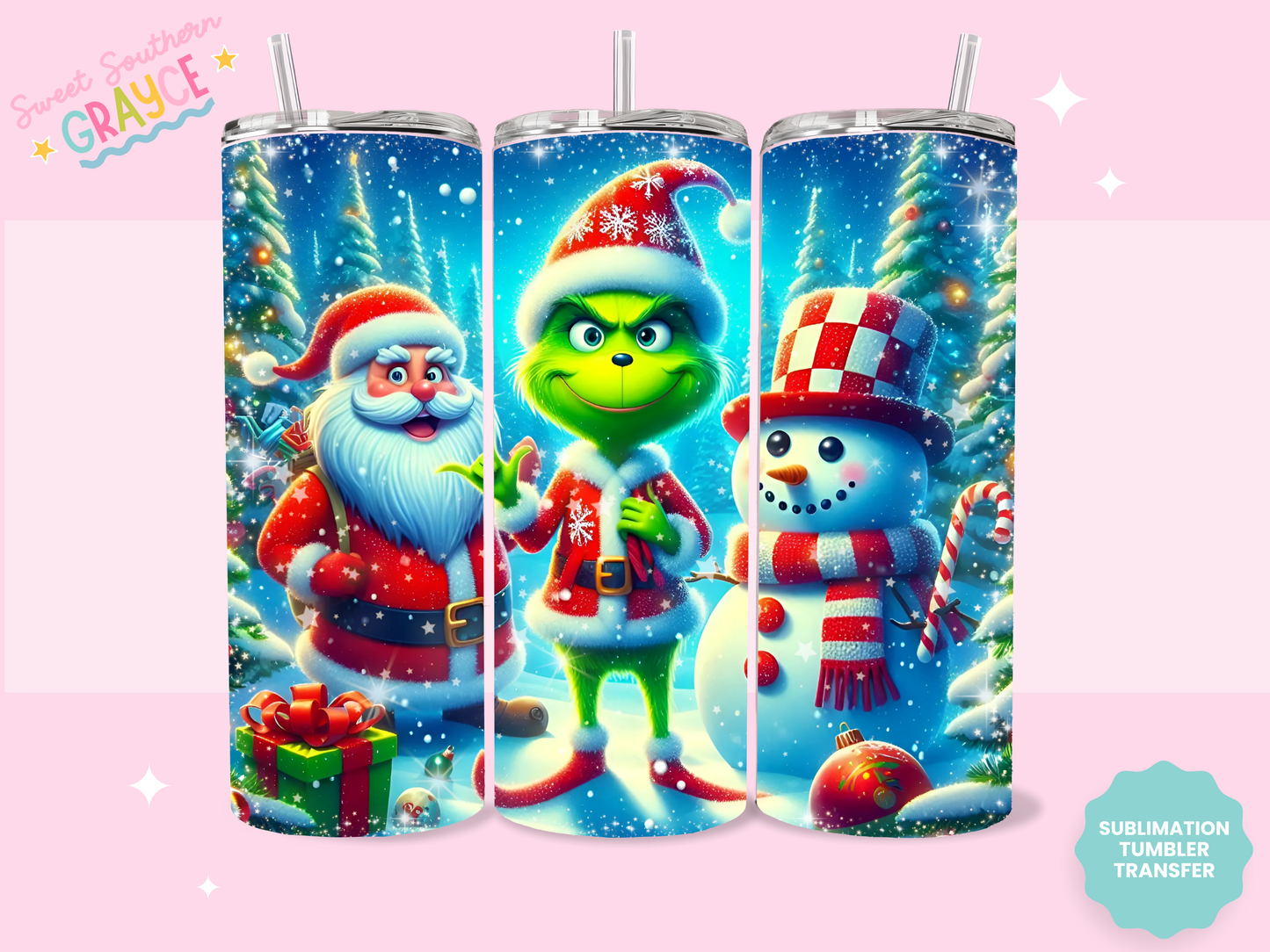 20oz SUBLIMATION TRANSFER - GREEN MAN AND CHRISTMAS FRIENDS