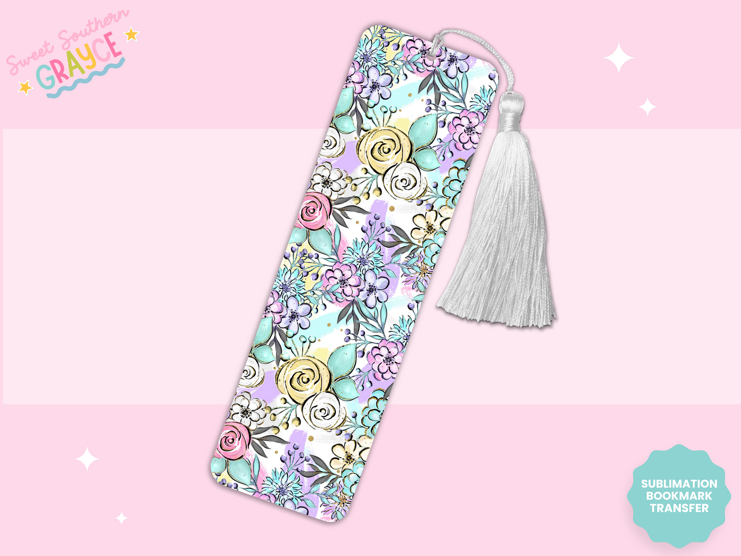 BOOKMARK SUBLIMATION TRANSFER - PASTEL FLOWERS