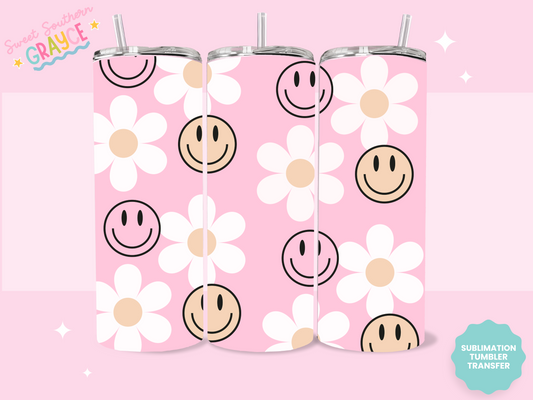 20oz SUBLIMATION TRANSFER - PINK SMILEY DAISIES