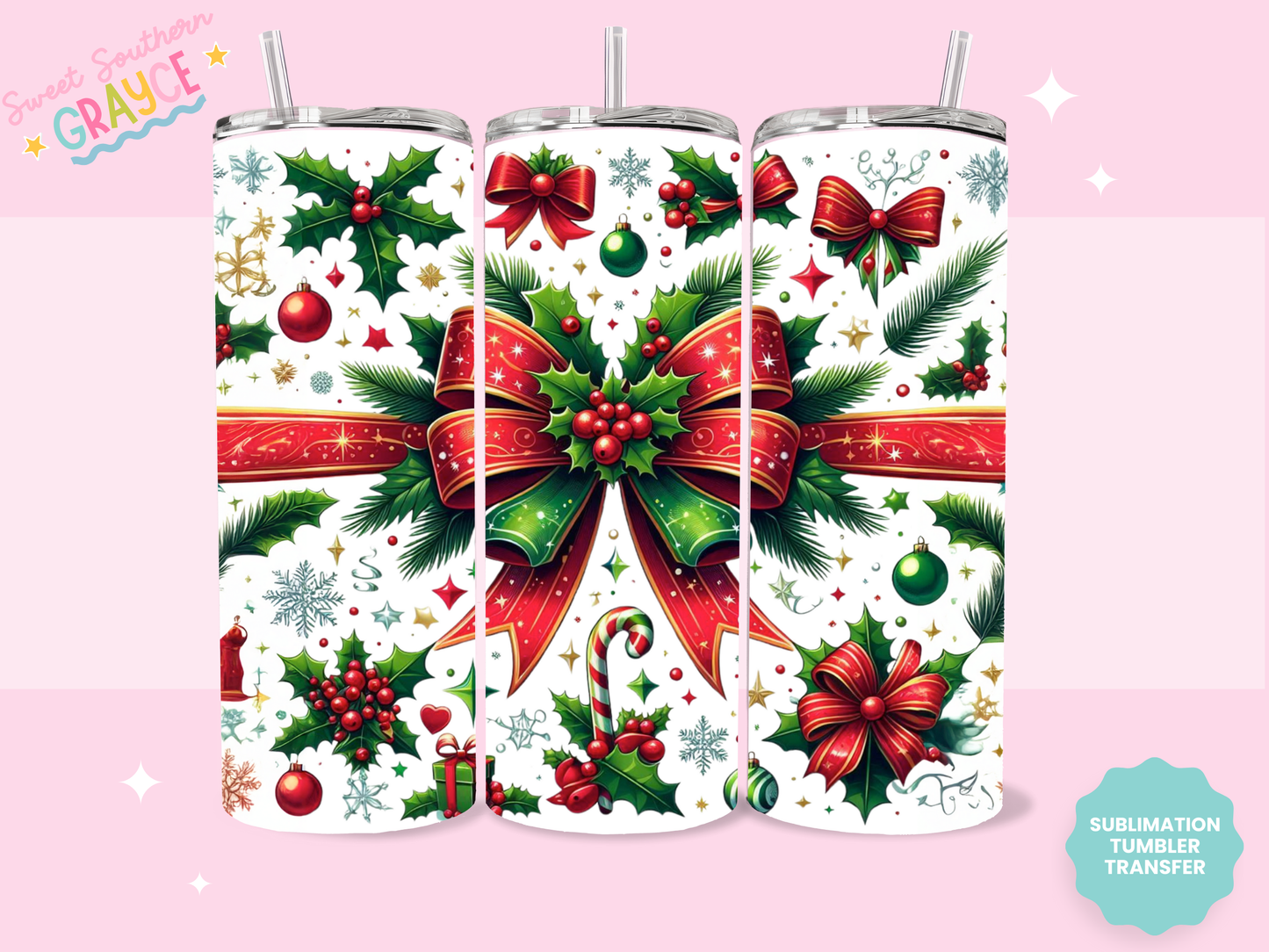 20oz SUBLIMATION TRANSFER - CHRISTMAS BOW