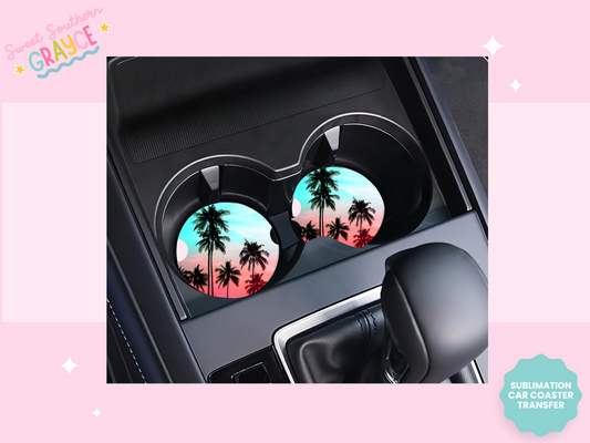 CAR COASTER SUBLIMATION TRANSFER - SUNSET PALM TREES