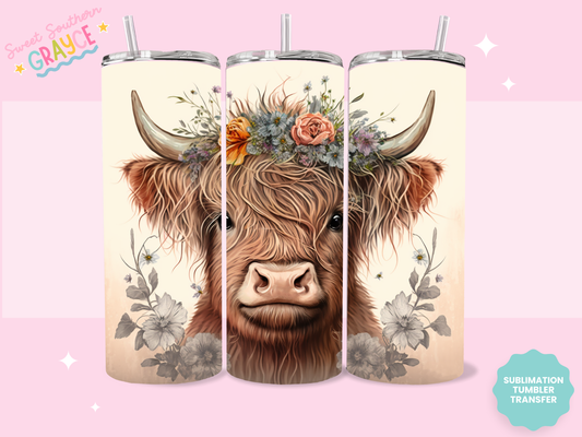 20oz SUBLIMATION TRANSFER - FLORAL HEIFER