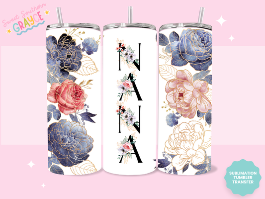 20oz SUBLIMATION TRANSFER - NANA BLUE FLOWERS