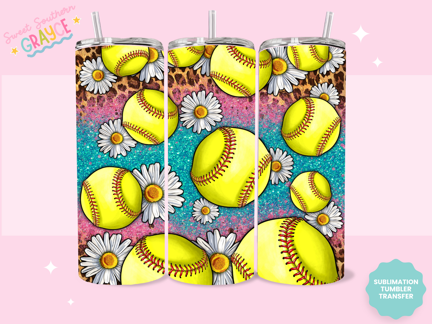 20oz SUBLIMATION TRANSFER - FLORAL SOFTBALL