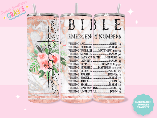 20oz SUBLIMATION TRANSFER - BIBLE EMERGENCY NUMBERS