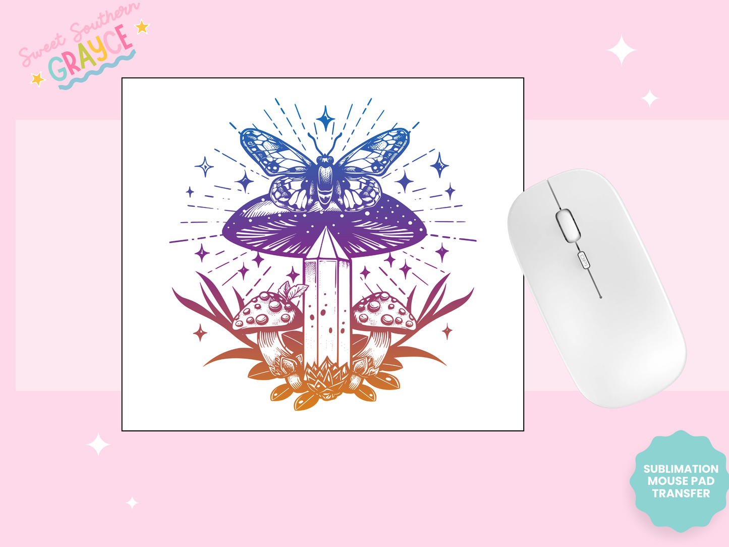 MOUSE PAD SUBLIMATION TRANSFER - BUTTERFLY MUSHROOM