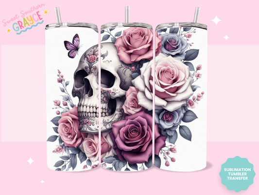 20oz SUBLIMATION TRANSFER - SKULL AND FLOWERS