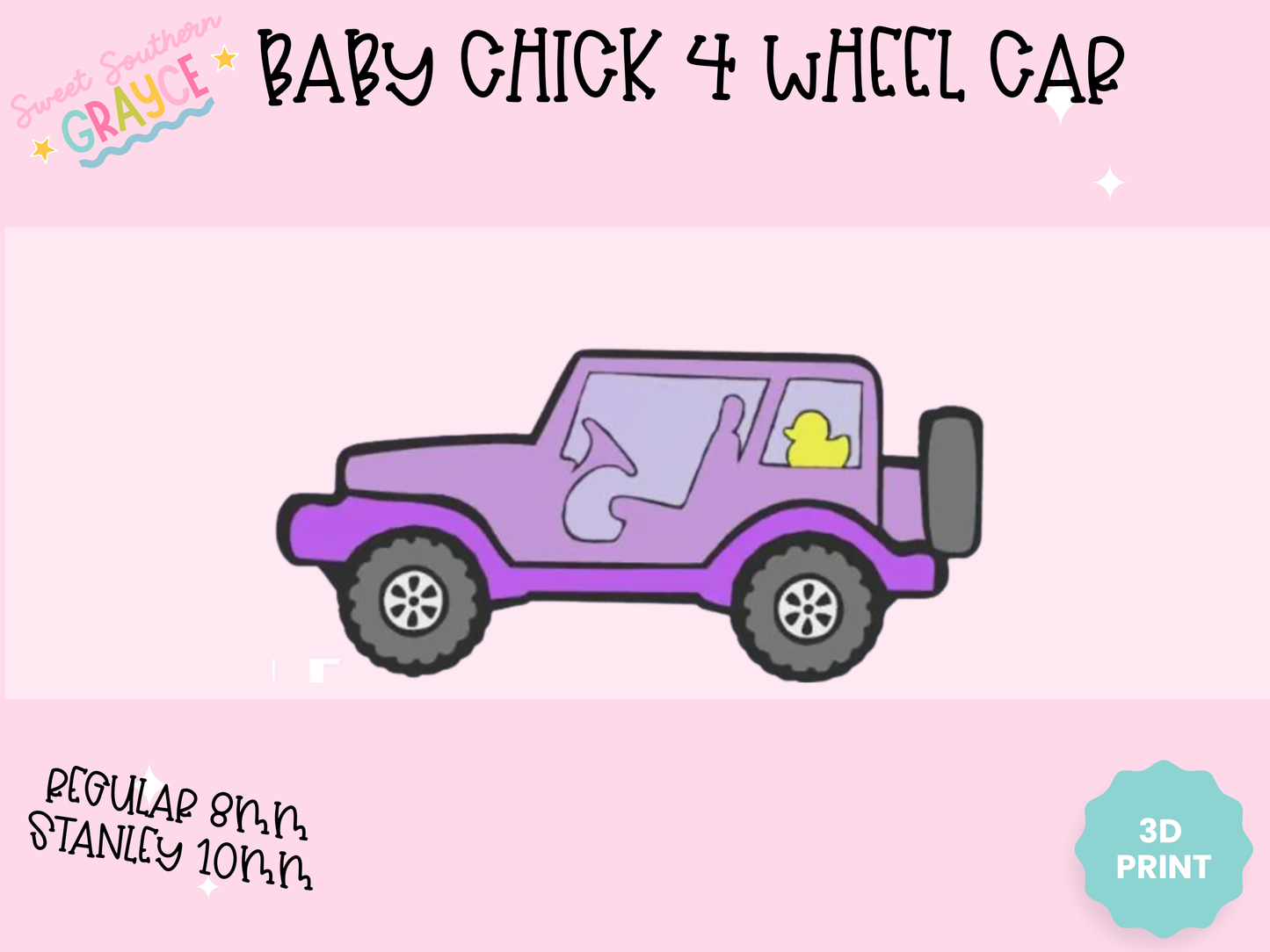 3D STRAW TOPPER- BABY CHICK 4 WHEEL CAR