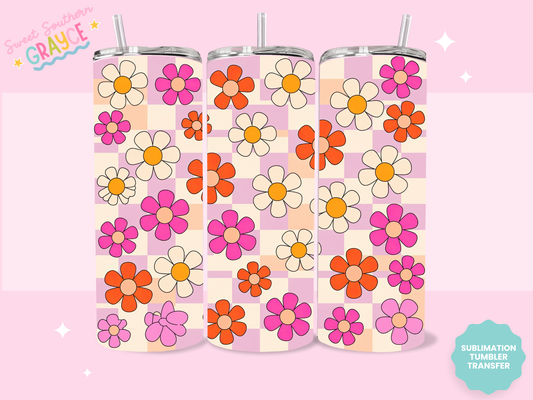 20oz SUBLIMATION TRANSFER- RETRO PINK FLOWERS