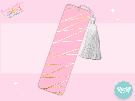 BOOKMARK SUBLIMATION TRANSFER - PINK WITH GOLD STRIPES