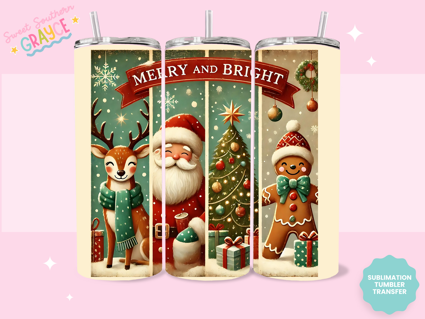 20oz SUBLIMATION TRANSFER - MERRY AND BRIGHT SCENE