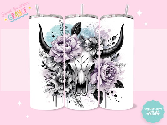 20oz SUBLIMATION TRANSFER - PASTEL BULL SKULL