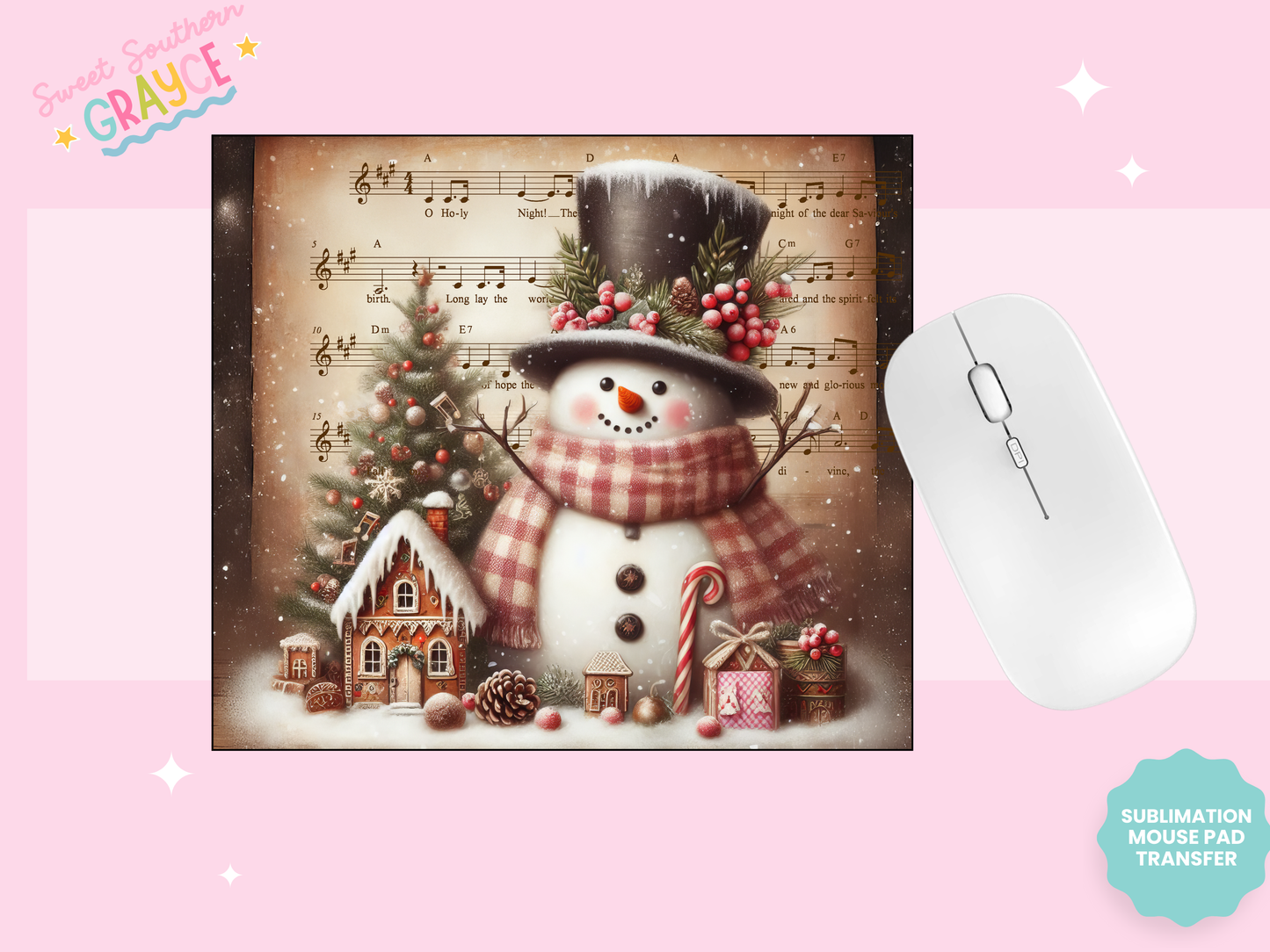 MOUSE PAD SUBLIMATION TRANSFER - MERRY SNOWMEN