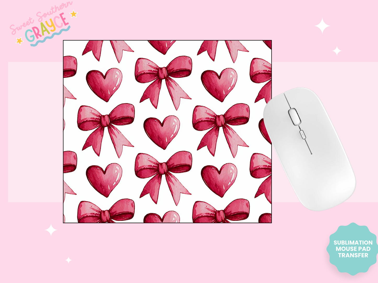 MOUSE PAD SUBLIMATION TRANSFER - PINK BOWS