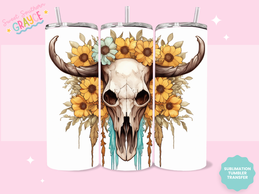 20oz SUBLIMATION TRANSFER - SKULL SUNFLOWERS