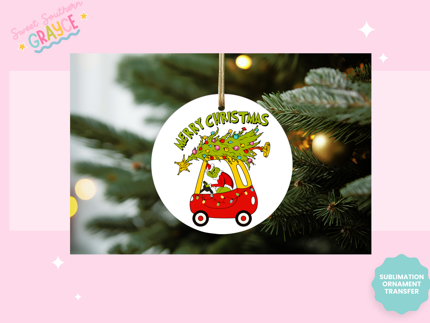ORNAMENT SUBLIMATION TRANSFER - GMAN LITTLE CAR MERRY CHRISTMAS