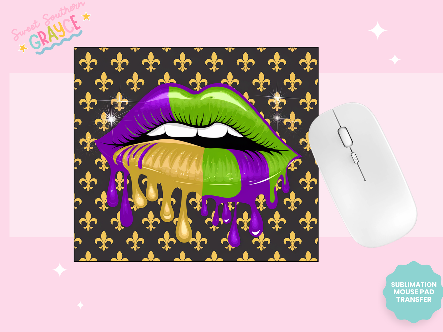 MOUSE PAD SUBLIMATION TRANSFER - MARDI GRAS LIPS