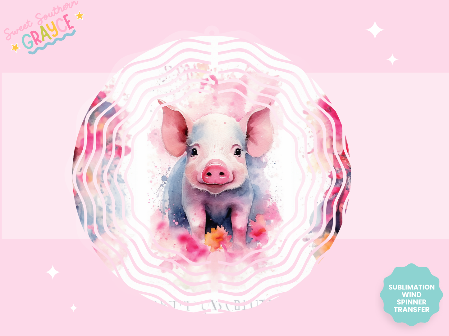 WIND SPINNER SUB TRANSFER - WATERCOLOR PIG